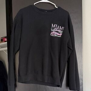 Black Crew Neck Sweater with Miami Print